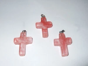 - Ciondolo Pietra Cristalloterapia - CROCE QUARZO CILIEGIA - Picture 1 of 1