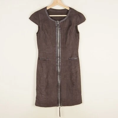 Vestido MaxMara SportMax Imitación Gamuza 100% Cuero Cordero Borde Frontal Completo Cremallera Cambio 4 Foto 1 de 4