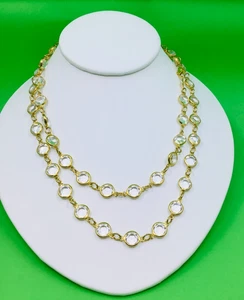 Vintage österreichische kristallklare goldfarbene Einfassung Set Bahnhof Halskette 34" lang - Bild 1 von 3