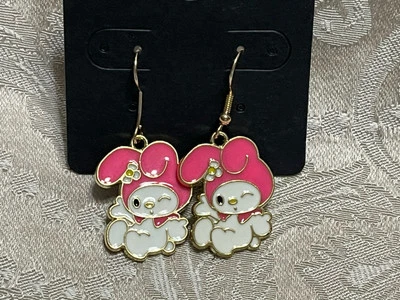 Sanrio My Melody Whimsical Charm Gold Drop Dangle Adorable Fashion Fun Earrings - Image 1 of 2