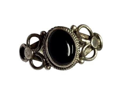 Vintage Nero Onice Gemma Anello Ossidato 925 Argento Sterling Misura 6.25 US Da - Immagine 1 di 4