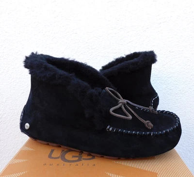 UGG BLACK ALENA SHEEPWOOL CUFF MOCCASIN SLIPPERS BOOTS, WOMEN US 8/ EUR 39 ~NIB - Image 1 of 4