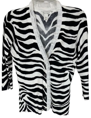 Suéter Cárdigan Casa Blanca Mercado Negro XS Estampado Cebra Volantes Material Acento Foto 1 de 4