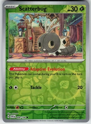Pokemon Scatterbug 008/198 SV01: Scarlet & Violet Base Set NM Reverse Holo card - Image 1 of 2
