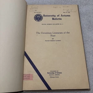 Unwritten Literature Of The Hopi by Hattie Greene Lockett 1st Edit. 1933 Ex-lib - Picture 1 of 5