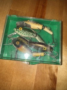 4 Vintage L&S Bass Master Jointed Fishing Lures Brown and Green Yellow - Picture 1 of 17