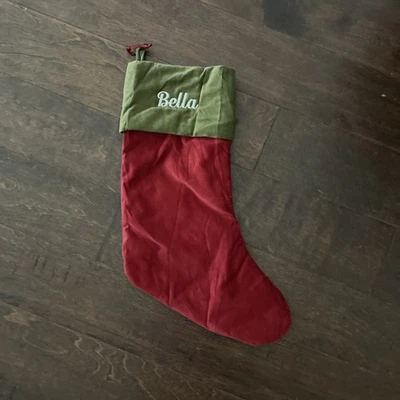 Nuevo Pottery Barn Clásico Mediano Rojo Verde Terciopelo Navidad Medias Mono Bella Foto 1 de 2