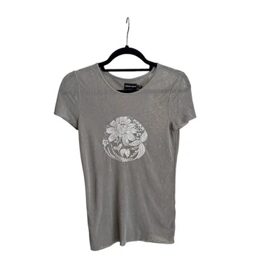 Top Giorgio Armani Vintage Gris Bordado Floral Malla Talla 10  Foto 1 de 4