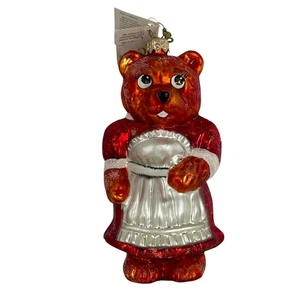 Christopher Radko Mama Bär Glas Weihnachtsschmuck Schürze handbemalt Honig - Bild 1 von 13