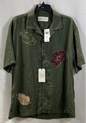 Camisa A&F Verde Floral Bordada Mezcla de Lino Cuello de Campamento Para Hombre L Nueva con Etiquetas Foto 1 de 4