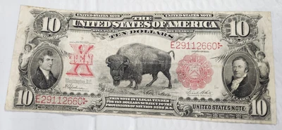 Billete de Estados Unidos 1901 $10 BISONTE GRANDE tamaño licitación legal F-122 AA419 Foto 1 de 4