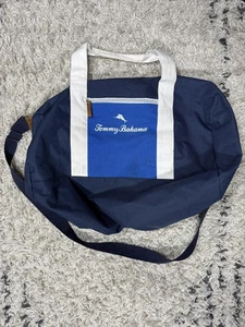 Tommy Bahama Duffel Bag Navy Blue White Canvas Tote Shoulder Strap Large Travel - Picture 1 of 5