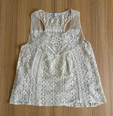 Vtg Delia’s Sheer Crochet Top Tank Wmns M Cream 90s Y2K Boho Festival Grannycore - Image 1 of 4