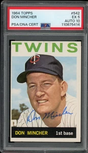 1964 Topps #542 Don Mincher Signed Card PSA 5 AUTO 10 TWINS - Picture 1 of 2