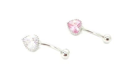 Heart Belly Button Bar  Crystal Clear  Body Piercing Navel Ring Bars SS 316L - Image 1 of 4