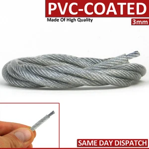 3mm 7x7 Galvanised Steel PVC Rubber Coated Wire Rope Cable Balustrade Cable metr - Picture 1 of 6