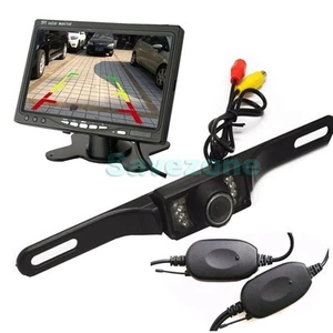Wireless License plate Reversing Camera + 7" TFT LCD Monitor Car Rear View Kit - Picture 1 of 12