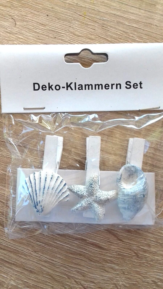 3er Deko-Klammern Set, Maritim, 2 Stk. Muscheln und 1 Stk. Seestern, OVP, Blau - Bild 1 von 1
