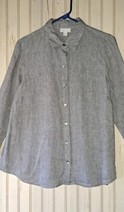 Ladies J Jill Love Linen Long Sleeve Roll Tab Blue Blouse 100% Linen Button SP - Picture 1 of 8