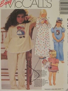 McCALLS 5407 Girls Nightgown Pajamas & Raggedy Ann/Andy Transfer PATTERN 2-4 UC - Picture 1 of 3