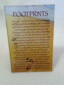 "FOOTPRINTS" ACRYLIC FRAMED PRINT-3 1/8" X 4 3/4"-NEW W. TAG - Imagen 1 de 3