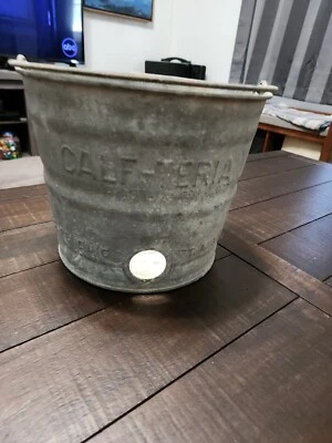 Vintage Galvanized Calf-Teria Feed Bucket, Farm Pail #8  Ft Wayne IN - Image 1 of 4