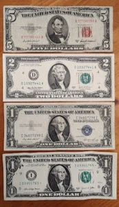 4 Note Lot: Blue Seal, Silver Certificate, Uncirculated, Error Note, Red Seal - Picture 1 of 2
