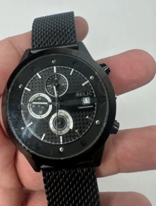Relic Chronograph Watch Men 41mm Black 50M Date Stainless New Battery 7.75" - Picture 1 of 7