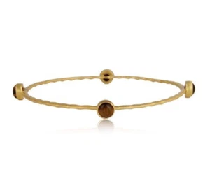 Gemstone Thin Bangle Gold Plated Hammered Multigemstone Bracelet With Tiger Eye - Picture 1 of 3