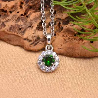 AAA+ Chrome Diopside Round Pendant ~ 925 Sterling Silver Exclusive Jewelry Gift - Image 1 of 4