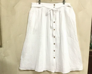 Gibson & Latimer Women Siz XXL Midi Skirt Lined Full White Gauze Button Tie Belt - Picture 1 of 8
