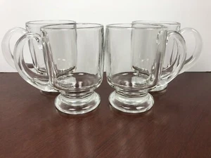 Four 16 Ounce Heavy Footed Mugs, Irish Coffee, Root Beer, Vintage Pressed Glass - Picture 1 of 11