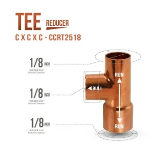 1/8"in CxCxC Copper Reducer Tee Pipe Copper Pressure Fitting Sweat Connections - Picture 1 of 1