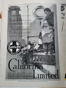Tren de ferrocarril limitado de Santa Fe California 1908 Indian Boy anuncio de colección - Imagen 1 de 1