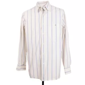 Camicia Lacoste uomo 42 grande beige bianca blu logo a righe LS bottoni davanti - Foto 1 di 11