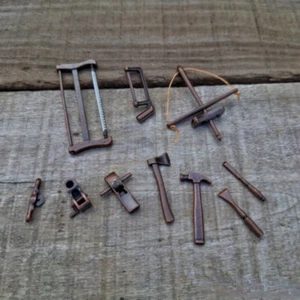 10x Dolls House Miniature 1:12 Scale Vintage Farm Carpenter Tools Set Kit Metal - Picture 1 of 5