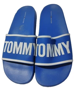 Tommy Hilfiger women Blue Slide slipper sandal flip flop logo script sz.10 M - Picture 1 of 5