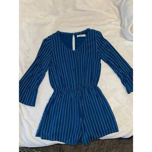 Abercrombie Kids Girl’s Bell Sleeve Blue Striped Romper Shorts Size 11/12 - Picture 1 of 4
