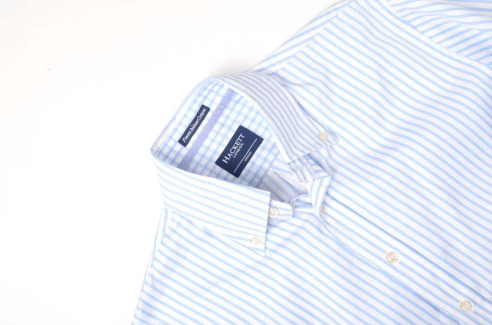 Men's Hackett London White/Blue Striped Long Sleeved Shirt Size Medium - Image 1 of 4