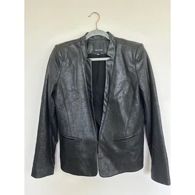 Trouve 女式黑色真皮外套夹克,尺寸 L,口袋哑光 — 第 1/4 张图片