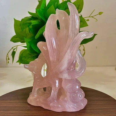 3.81lb Natural powder crystal hand carved nine tailed fox gemstone spiritual hea - Image 1 of 4