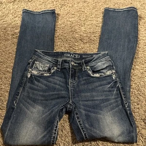 Grace In LA Jeans Womens 3/25 (26x33) Boot Cut Embellished Gem Stone Denim - Picture 1 of 5