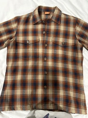 The Armoury Wool Plaid Overshirt Size 15 1/2 Medium Cream/Orange/Navy - Image 1 of 4