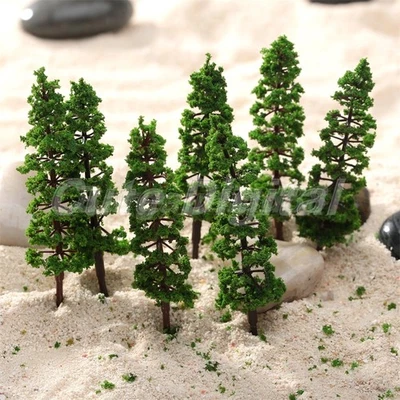 10pcs Green Model Pine Trees Train Railway Park Street Garden Layout HO N Scale - Image 1 of 4