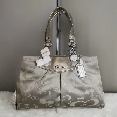 NWT Rare Coach F19976 Ashley Signature Satin Garden Tote Sil Floral & Butterfly - Image 1 of 4