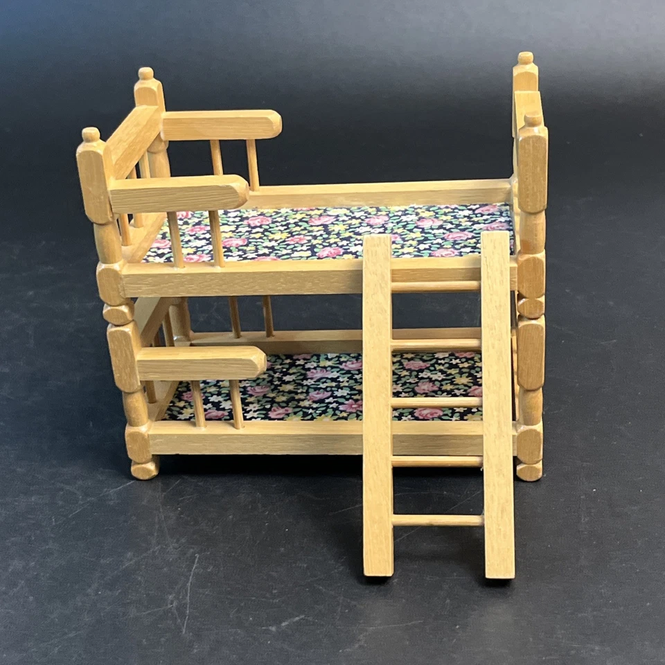 Juego de literas de madera en miniatura para casa de muñecas de colección para niños de madera de pino escalera floral campo Foto 1 de 4