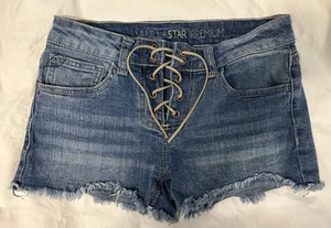 Vanilla Star Girls Shortie Lace Up Shorts Size 12 Kids Blue Denim Raw Cut Off - Picture 1 of 7