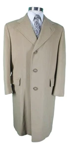 Hickey Freeman Vintage Mens Beige Single Breasted Wool Polo Coat 40R USA - Picture 1 of 5