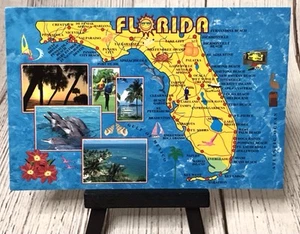Florida State Pictorial Map with Cities Landmarks Souvenir Postcard - Picture 1 of 4