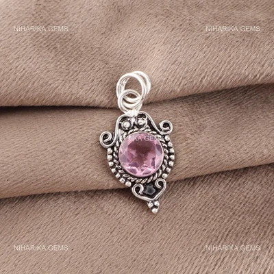 Argento Sterling Morganite Gemma Artigianale Nero Friday Figlia Nozze Ciondolo - Immagine 1 di 4